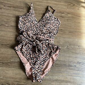 Aerie Animal Print One-Piece Wrap Swimsuit